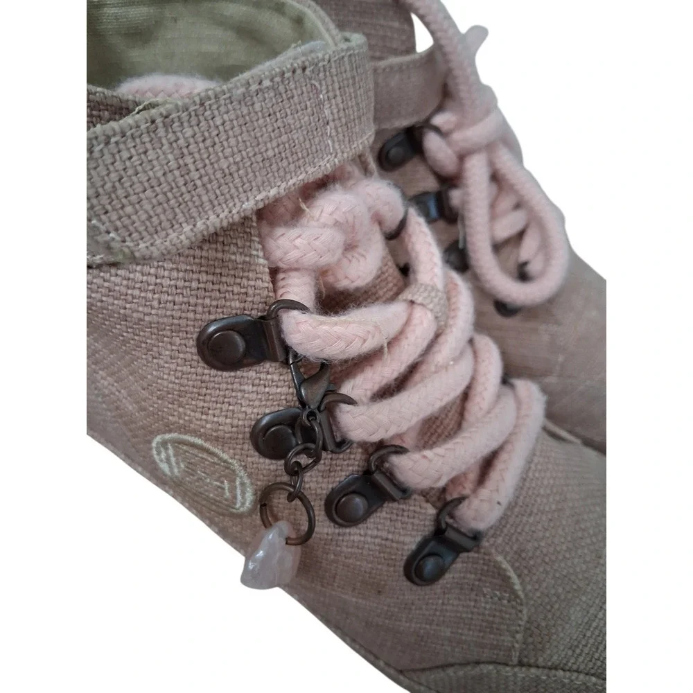 GAIA ESQ Eco Pink Hikers Canvas Adventure Boots Womens 7M Cork‎ Chunky Platform
